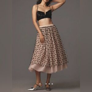 Women’s NWT Anthropologie Maeve All-Over Bow Tulle Midi Skirt pale pink party M